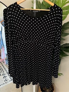🖤 PrettyLittleThing Black & White Polka Dot Babydoll Dress Sz 20